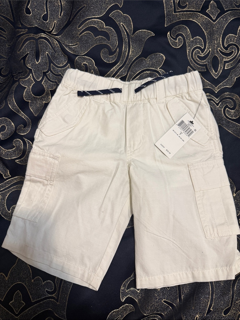 Polo by Ralph Lauren White Cargo Shorts with Navy Drawstring